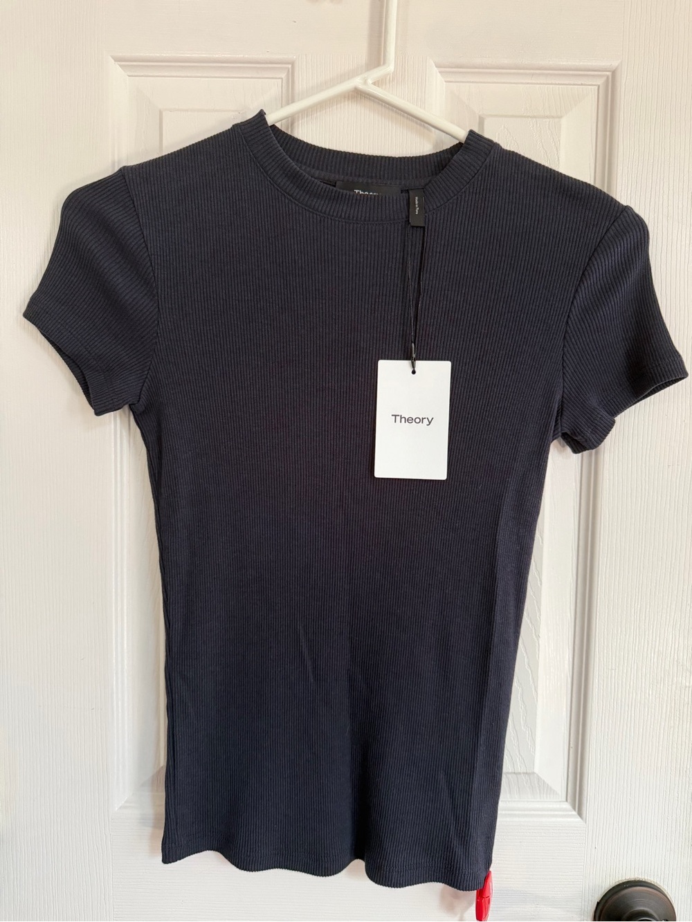 NWT Theory women’s Ribbed Short-Sleeve tiny Tee shirt 2 spring Navy compact S